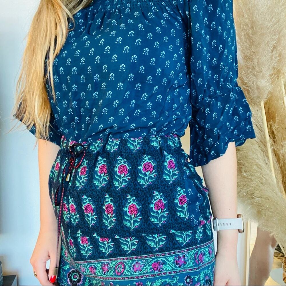 ETT TWA ANTHROPOLOGIE Navy Blue Purple Floral Printed Shorts Kaleo Romper S Boho - Picture 8 of 12